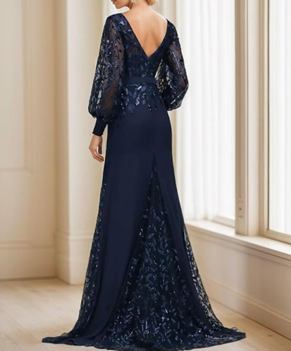 A-Line Mother of the Bride Dress Wedding Guest Sparkle & Shine High Low Jewel Neck Asymmetrical Tea Length Chiffon Lace Sequined Long Sleeve with Sequin Appliques Fall