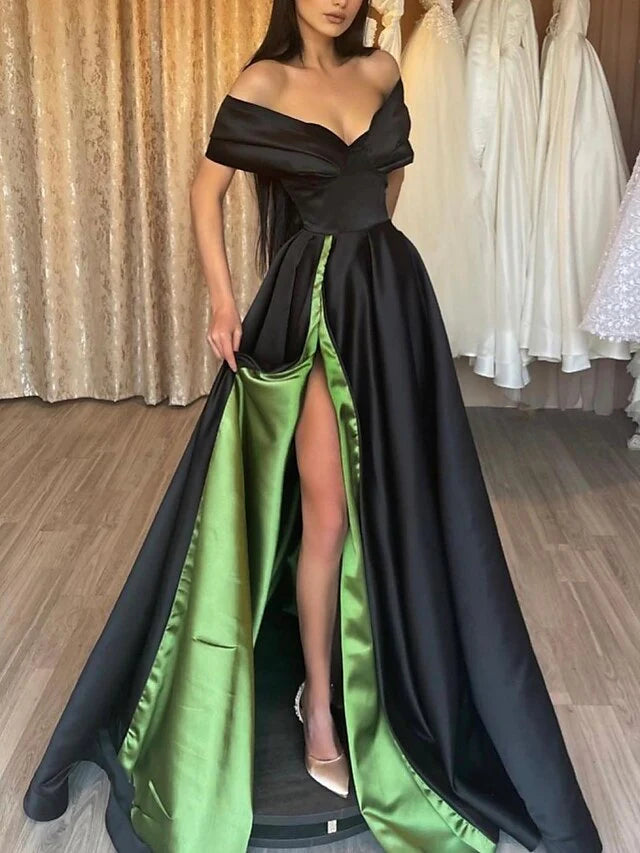 A-Line Off The Shoulder Floor Length Prom Dresses