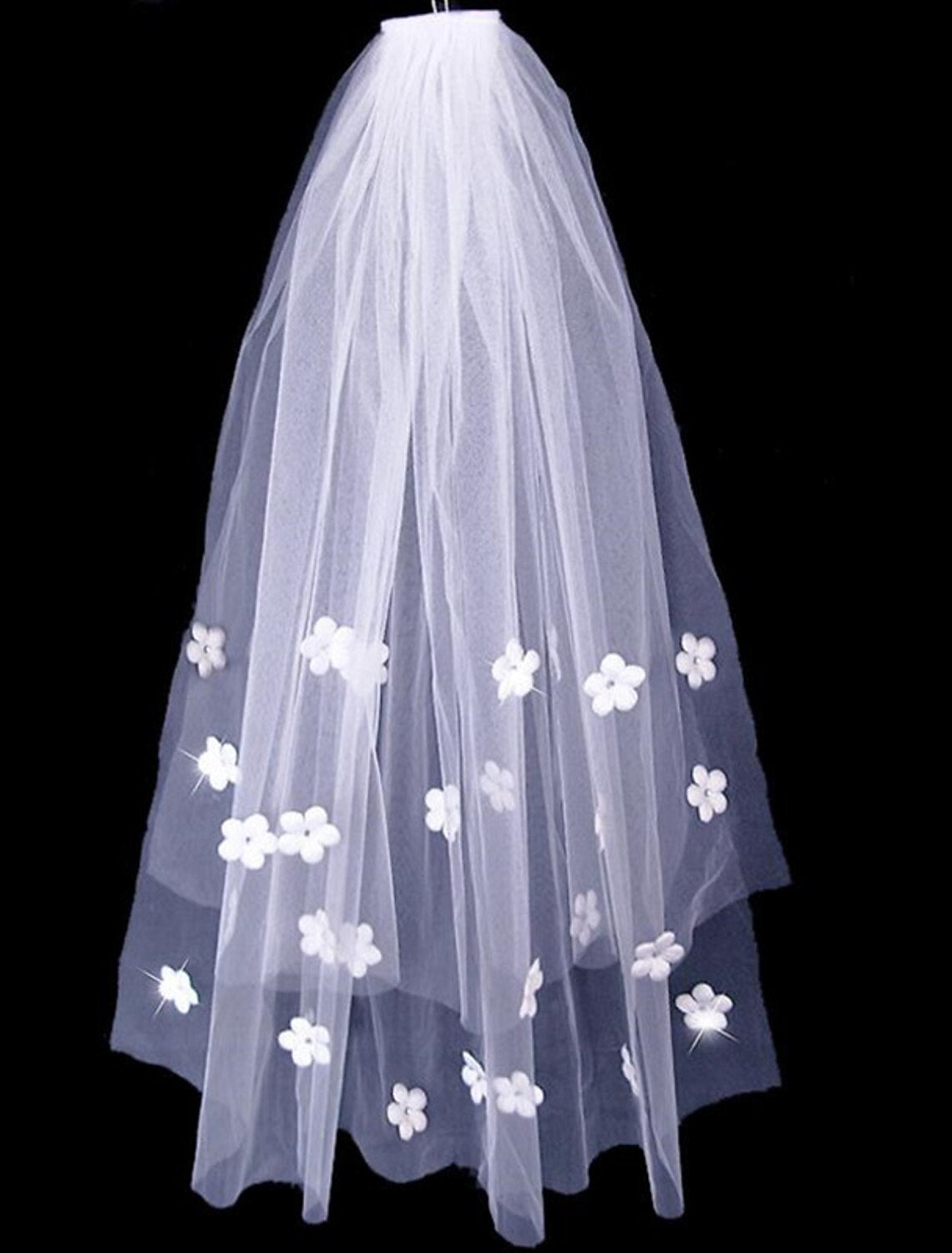 Two-tier/ Artistic Style Wedding Veil Elbow Veils with Scattered Bead Floral Motif Style / Solid 75 cm Tulle