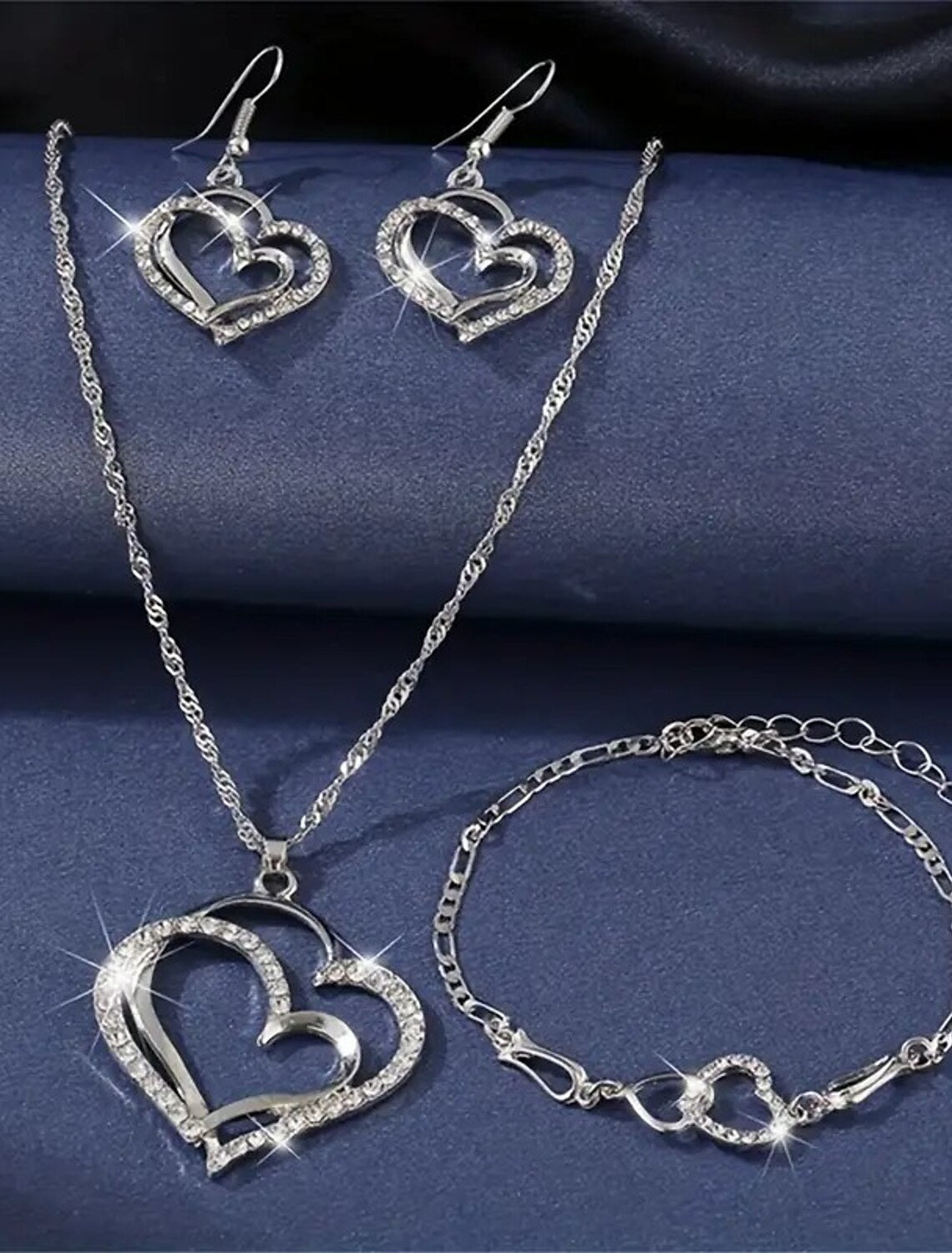 Jewelry Set 3pcs Alloy 1 Necklace Earrings Bracelets Women's Vintage Fashion Geometrical Heart Geometric Jewelry Set For Wedding Party Special Occasion