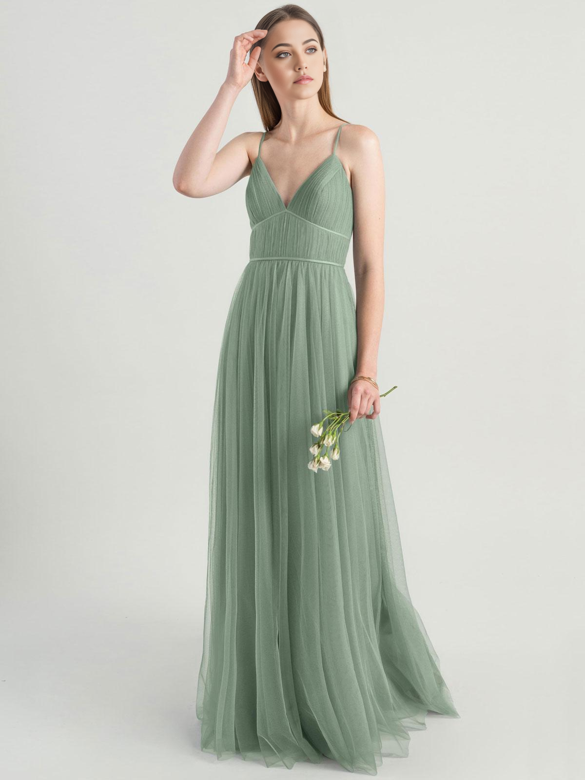 A-Line V-Neck Sleeveless Satin Floor-Length Pleated formal dresses Bridesmaid Dresses evening gown Prom Dress