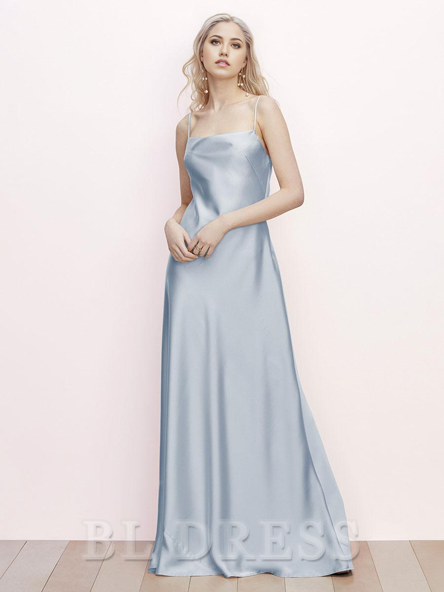 A-Line Spaghetti Straps Floor-Length Backless Satin formal dresses evening gown Prom Dress