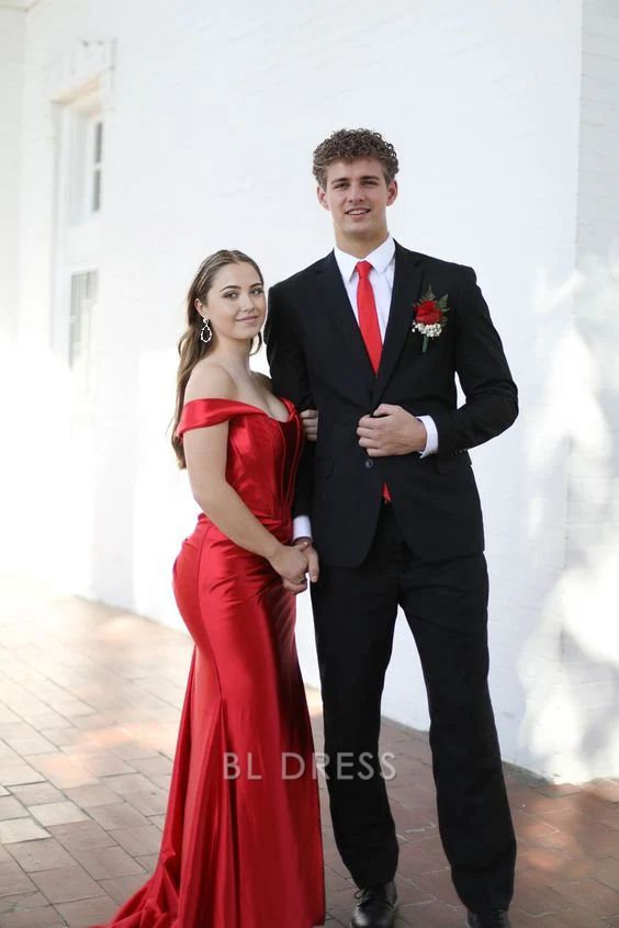 Mermaid Off The Shoulder Red formal dresses Bridesmaid Dresses evening gown Prom Dress With Split