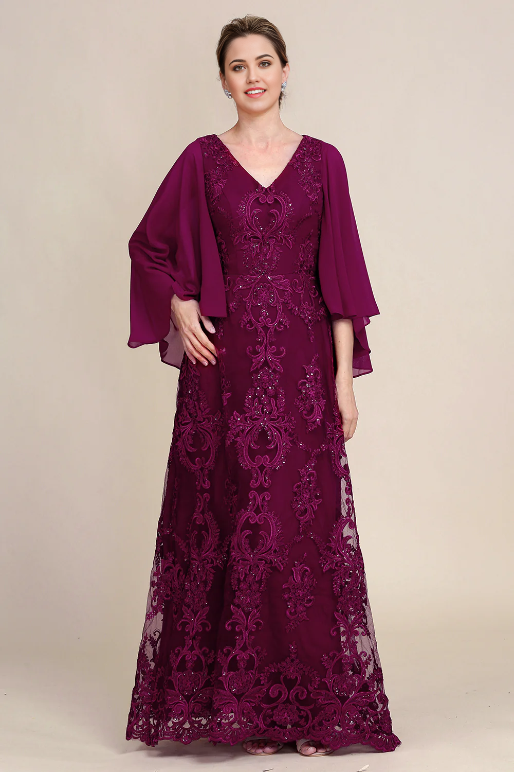 Batwing Sleeves Beaded Mother of the Bride Dress