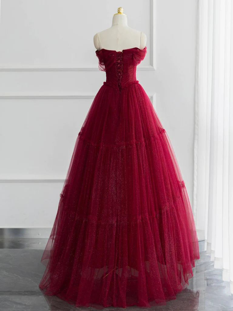A-line Sweetheart Neck Tulle Long Prom Dress