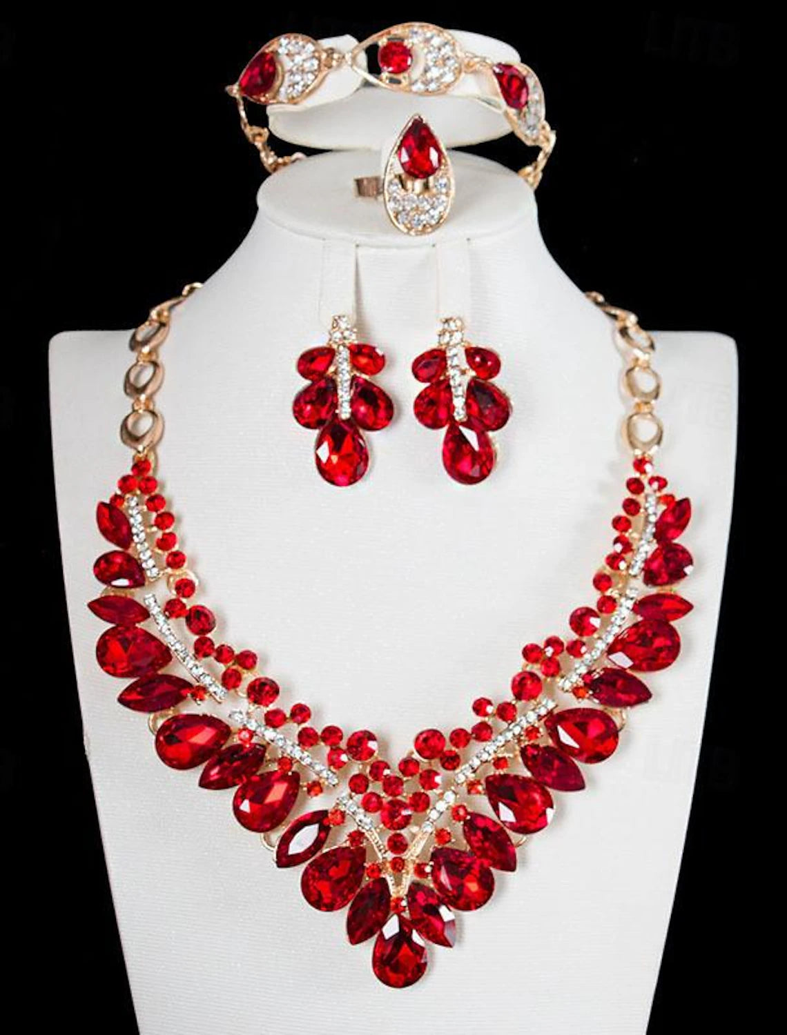 Jewelry Set 4pcs Rhinestone Alloy Rings Earrings Necklace Bracelets Women's Vintage Artistic Geometrical Geometric Jewelry Set For Wedding Party Anniversary