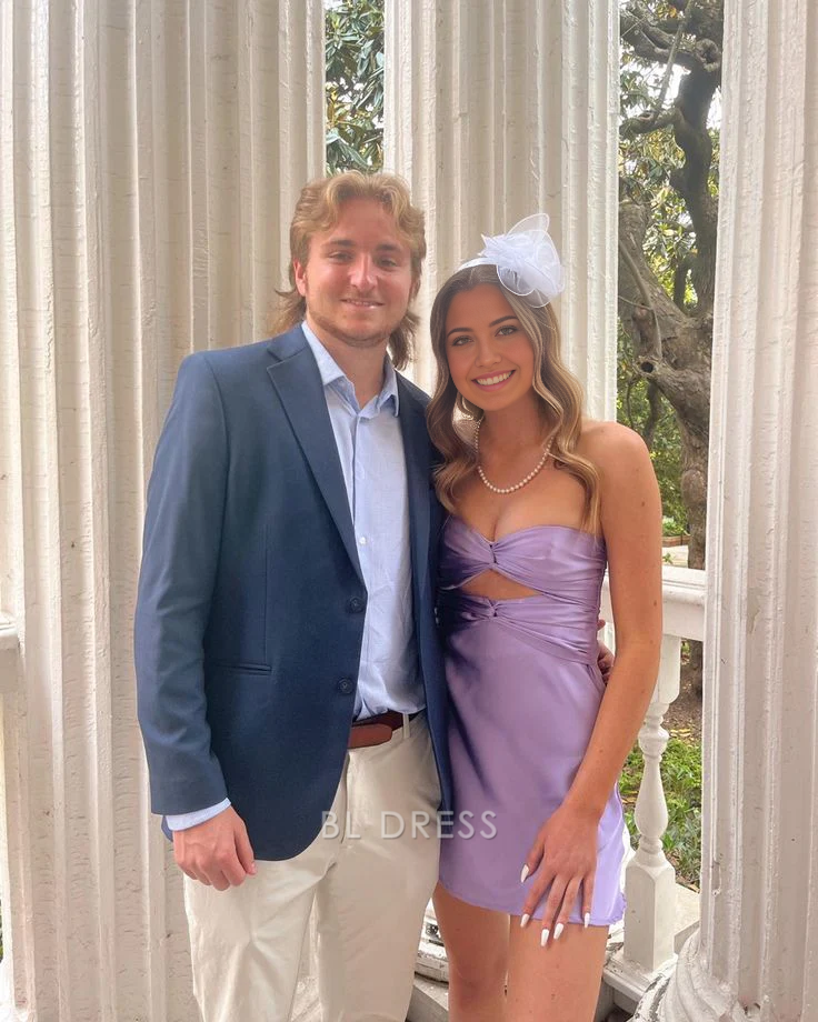 Etuikleid Trägerlos Hellviolett Kurze Abendkleider Brautjungfernkleider Abendkleid Ballkleid Homecoming-Kleid