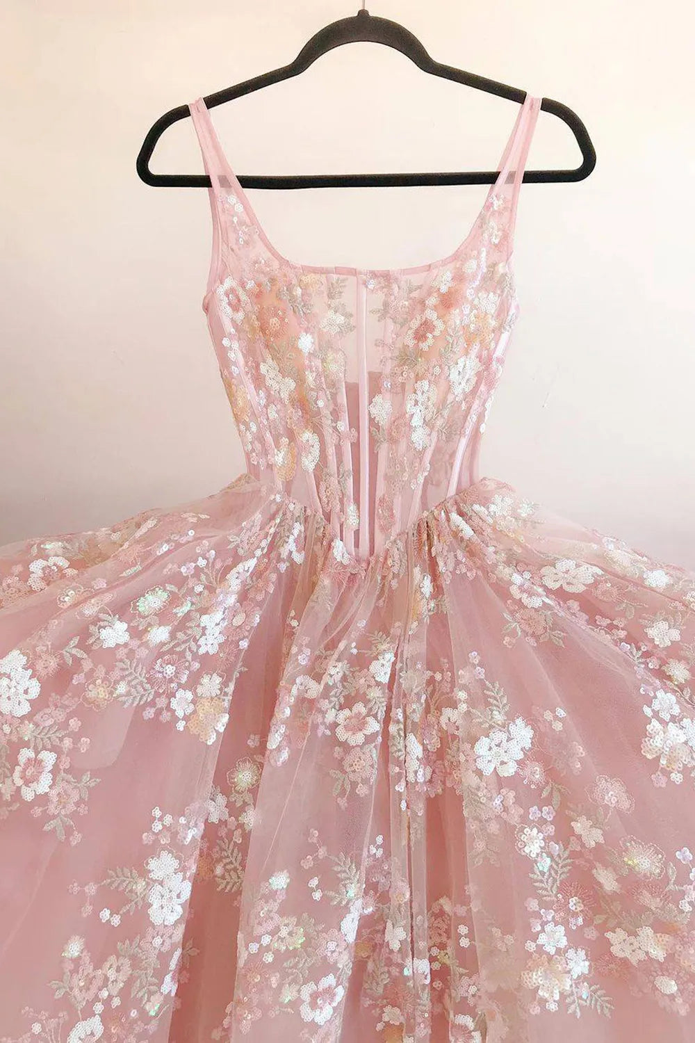 A Line Square Neck Corset Prom Dress with Embroidery – BL Dress