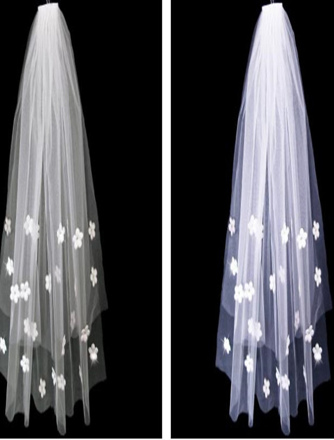 Two-tier/ Artistic Style Wedding Veil Elbow Veils with Scattered Bead Floral Motif Style / Solid 75 cm Tulle