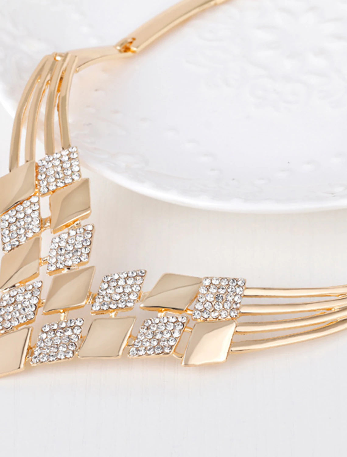 Jewelry Set 5pcs Rhinestone Alloy Rings Earrings Necklace Bracelets Women's Elegant Vintage Fashion Geometrical Geometric Jewelry Set For Party  Wedding Guest