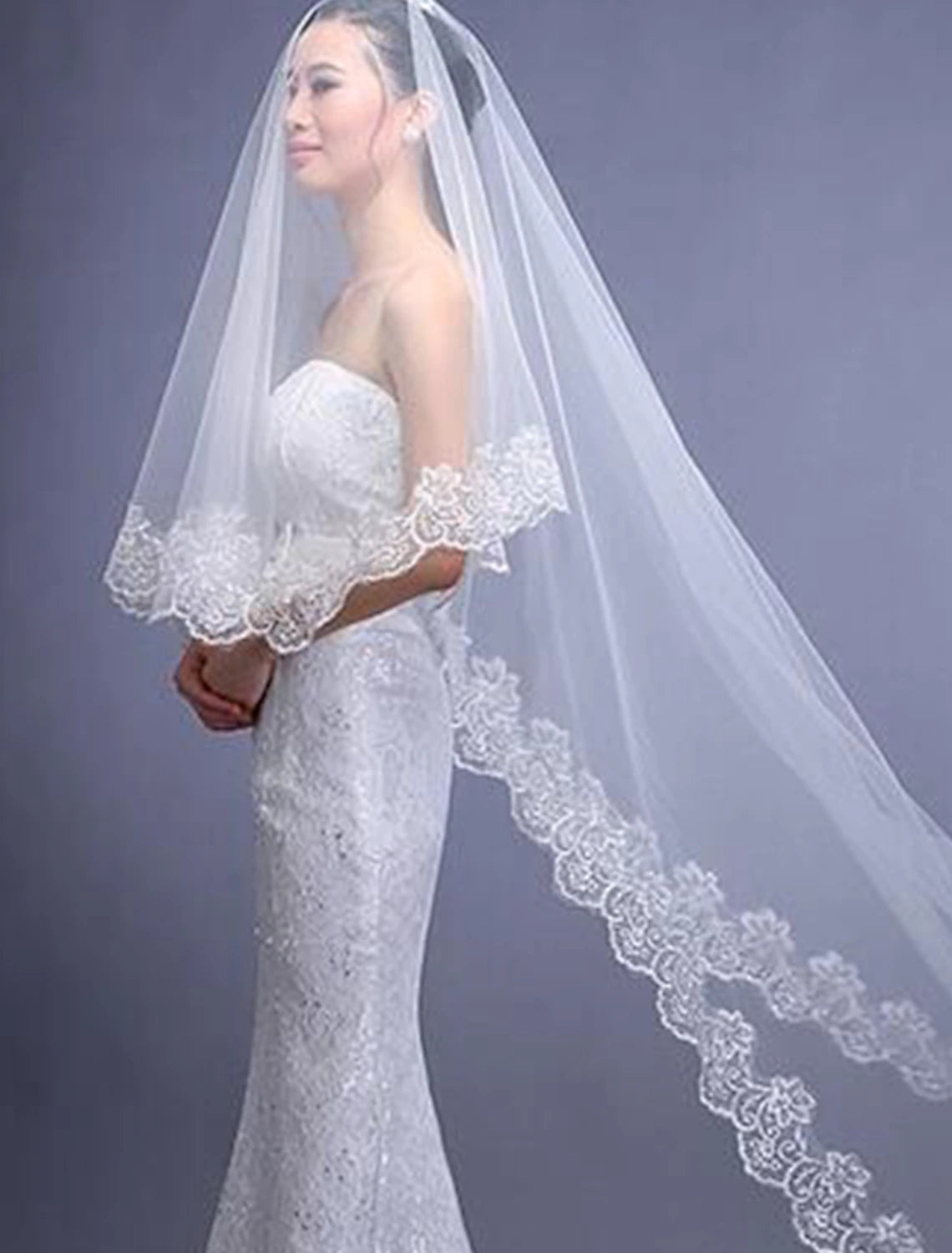 One-tier/ Lace Wedding Veil Chapel Veils with Solid /Lace