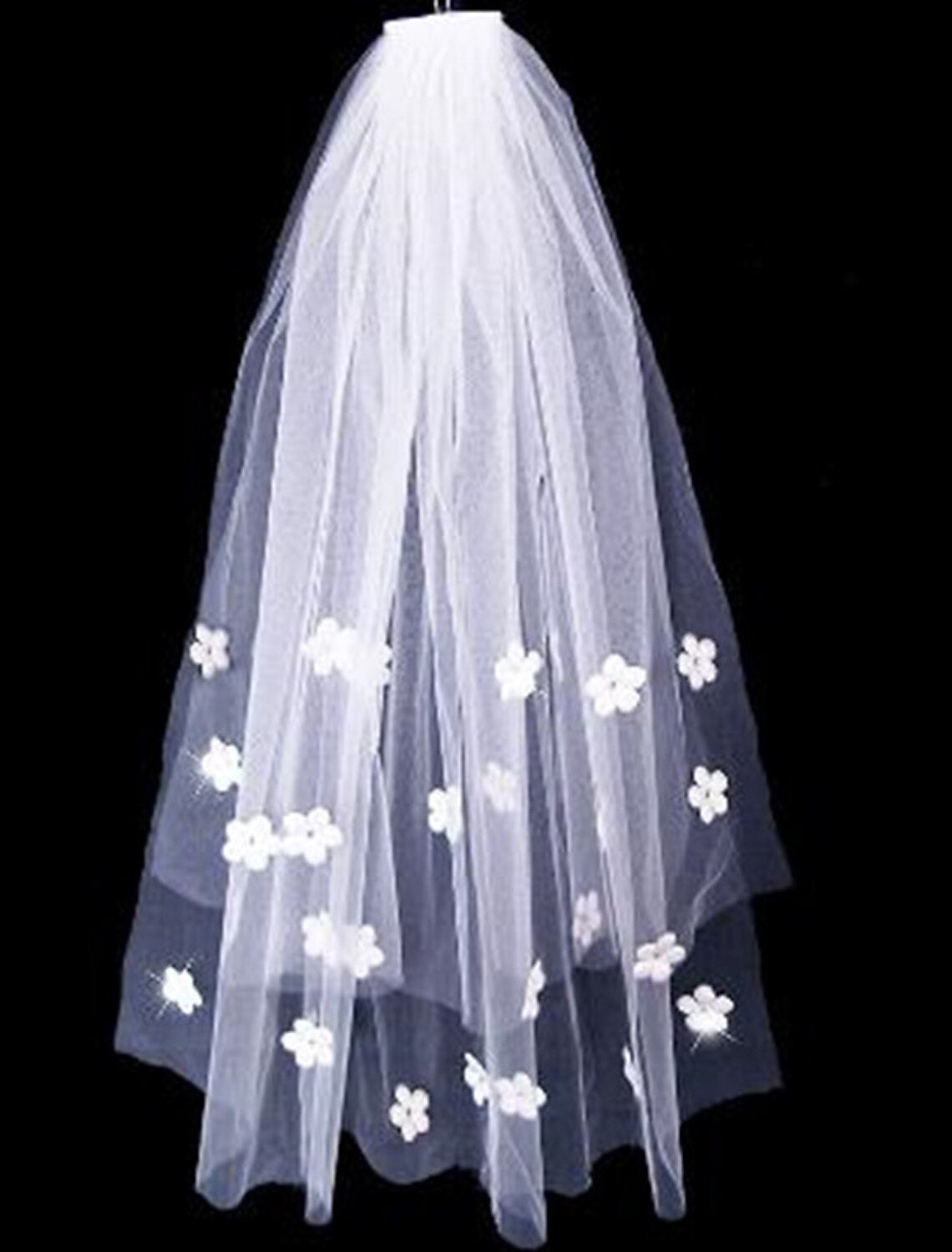 Two-tier/ Artistic Style Wedding Veil Elbow Veils with Scattered Bead Floral Motif Style / Solid 75 cm Tulle