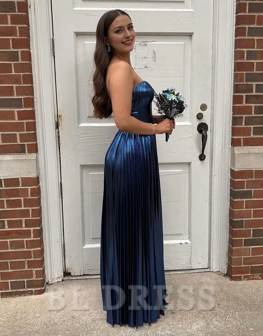 A-Line Strapless Corset Long formal dresses evening gown Prom Dress with Slit