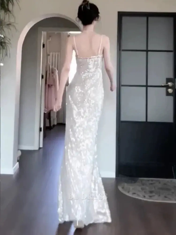 Mermaid Spaghetti Straps Sequin formal dresses Bridesmaid Dresses evening gown Prom Dress