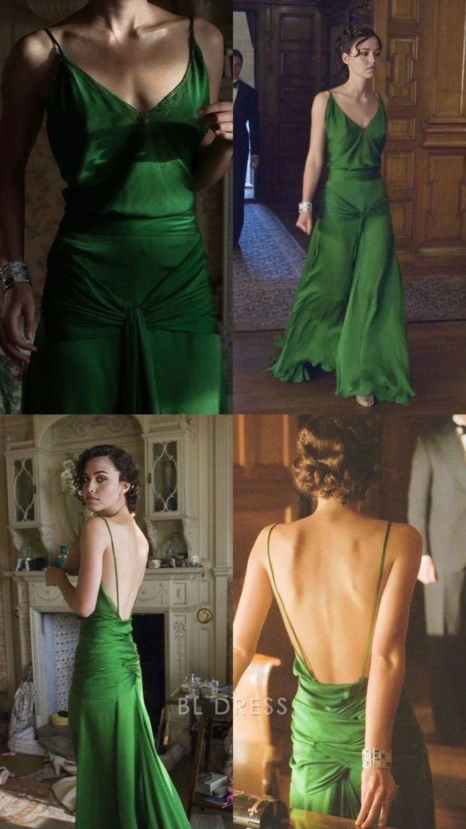 A Line Spaghetti Straps Chiffon Backless Green formal dresses Bridesmaid Dresses evening gown Prom Dress