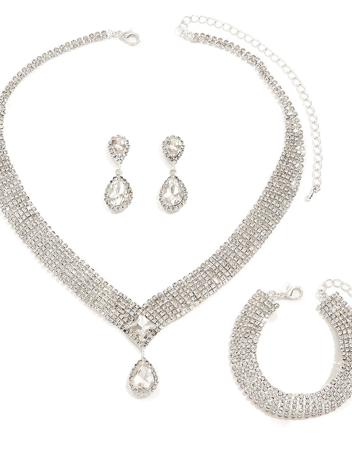 Bridal Jewelry Sets 1 set Imitation Diamond Alloy 1 Necklace 1 Bracelet Earrings Women's Simple Luxury Elegant Tennis Chain Jewelry Set For Wedding Gift