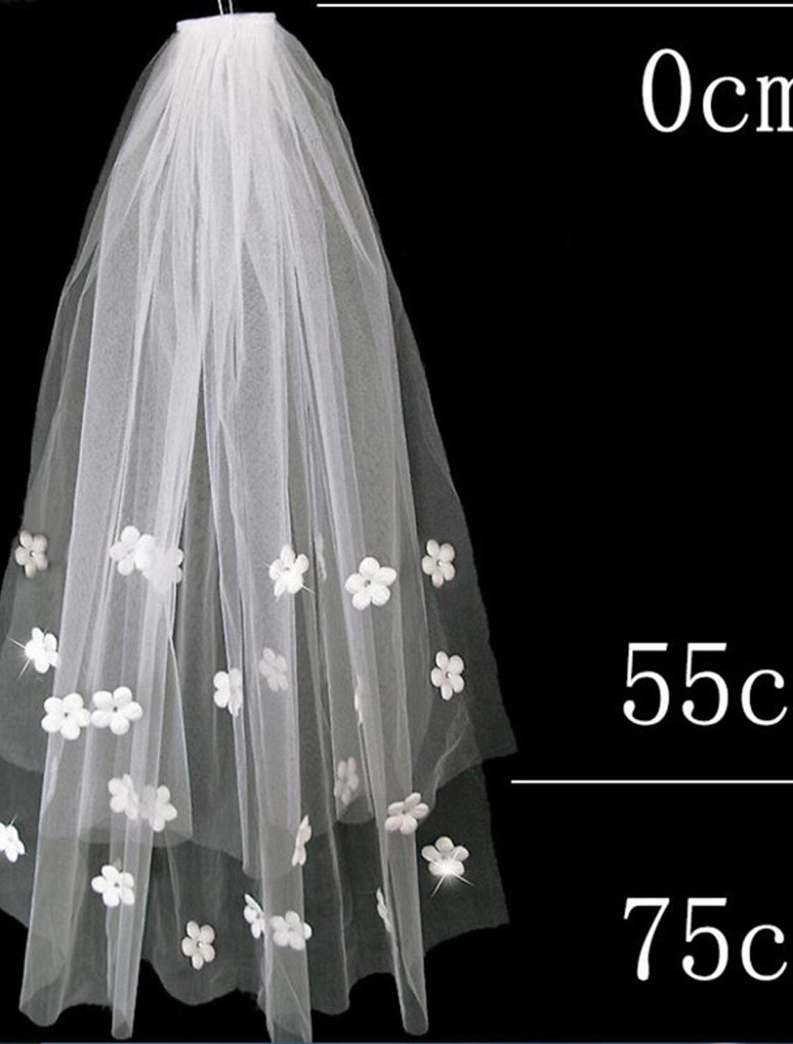 Two-tier/ Artistic Style Wedding Veil Elbow Veils with Scattered Bead Floral Motif Style / Solid 75 cm Tulle