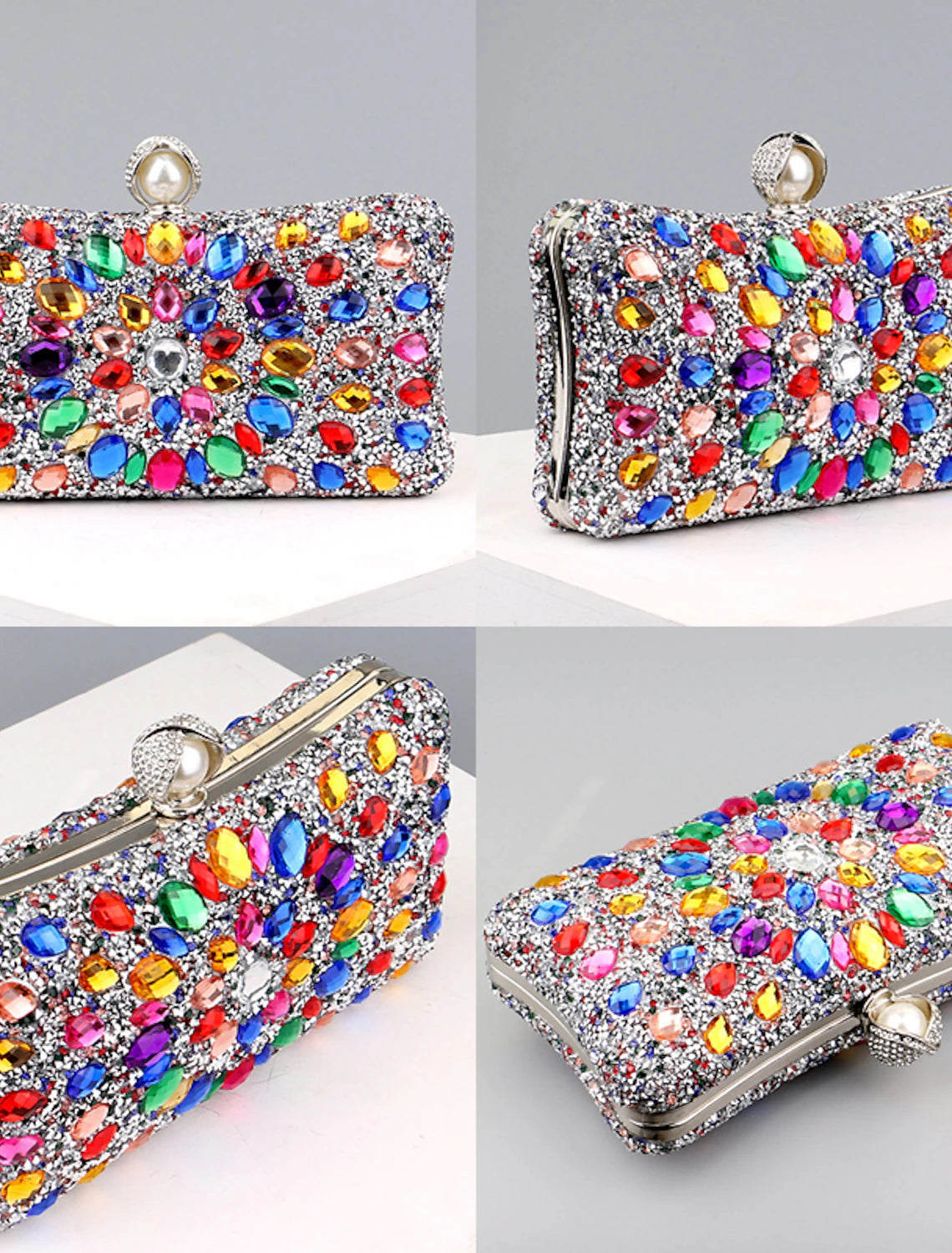 Women's Clutch Evening Bag Wristlet Clutch Bags Party Daily Bridal Shower Rhinestone Pearls Chain Large Capacity Lightweight Durable