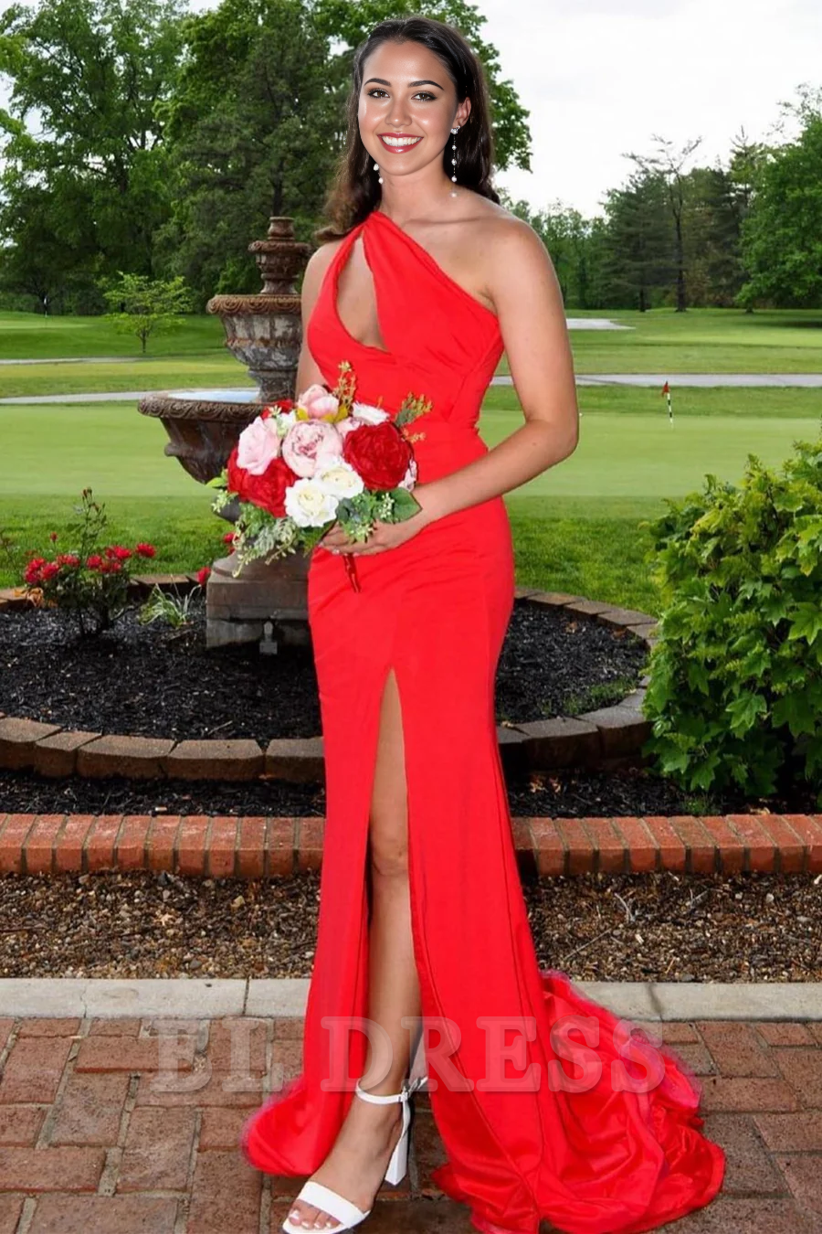 Mermaid One-Shoulder Keyhole Royal Blue Long formal dresses Bridesmaid Dresses evening gown Prom Dress with Slit