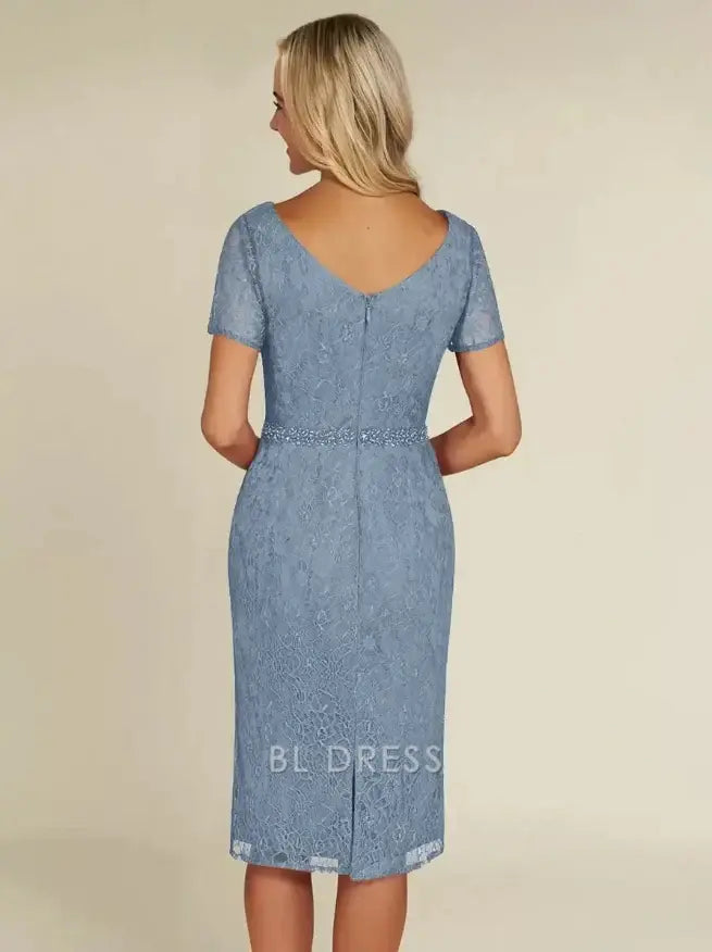 Sheath V-Neck Short Sleeves Short Lace Knee-Length Wedding Guest Dresses Mother of the Bride Dresse