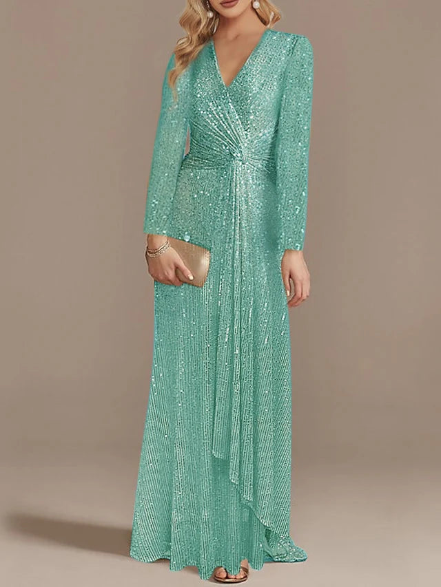 Mermaid V Neck Long Sleeves Evening Dresses