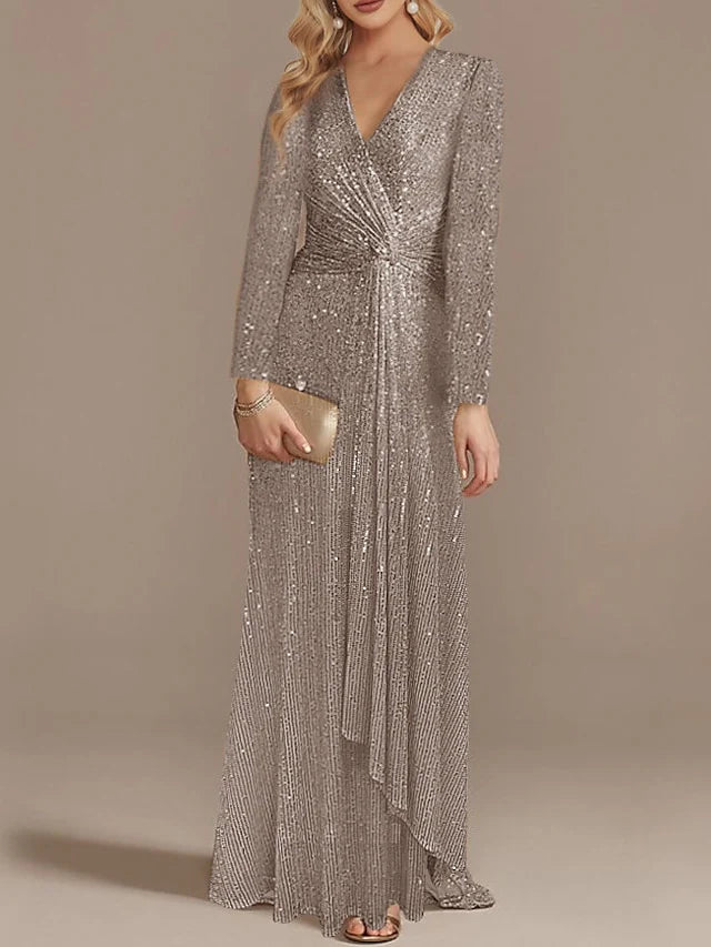 Mermaid V Neck Long Sleeves Evening Dresses