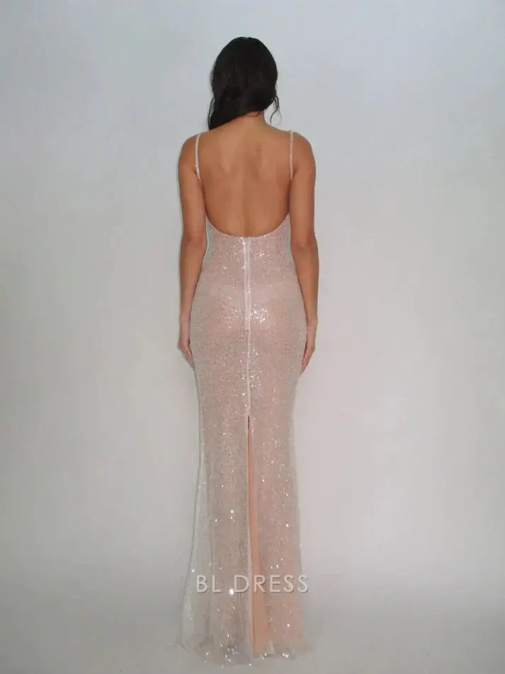 Mermaid Simple Straps Sequin formal dresses Bridesmaid Dresses evening gown Prom Dress