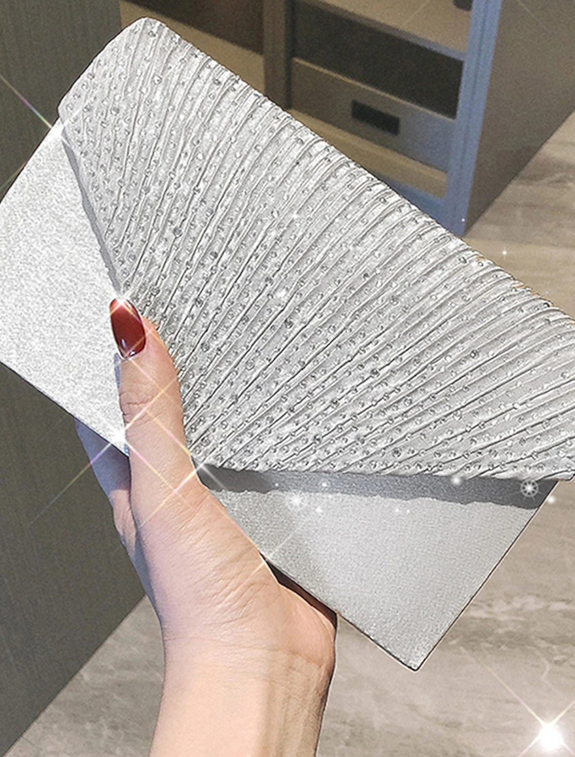 Dreifach faltbare Clutch für Damen für formelle Abendveranstaltungen, Brautpartys, Hochzeiten mit Kristall-/Strass-Glitzer