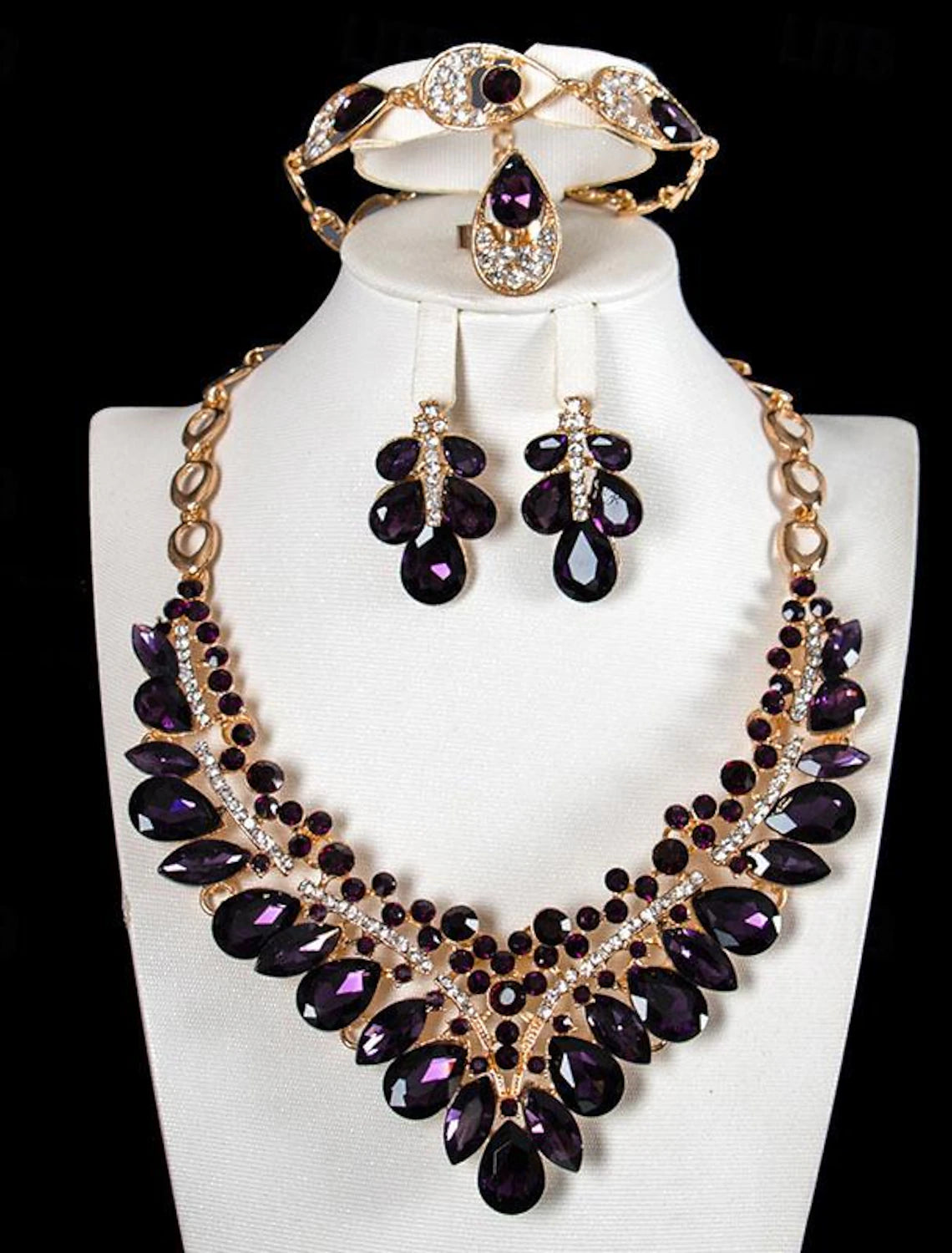 Jewelry Set 4pcs Rhinestone Alloy Rings Earrings Necklace Bracelets Women's Vintage Artistic Geometrical Geometric Jewelry Set For Wedding Party Anniversary
