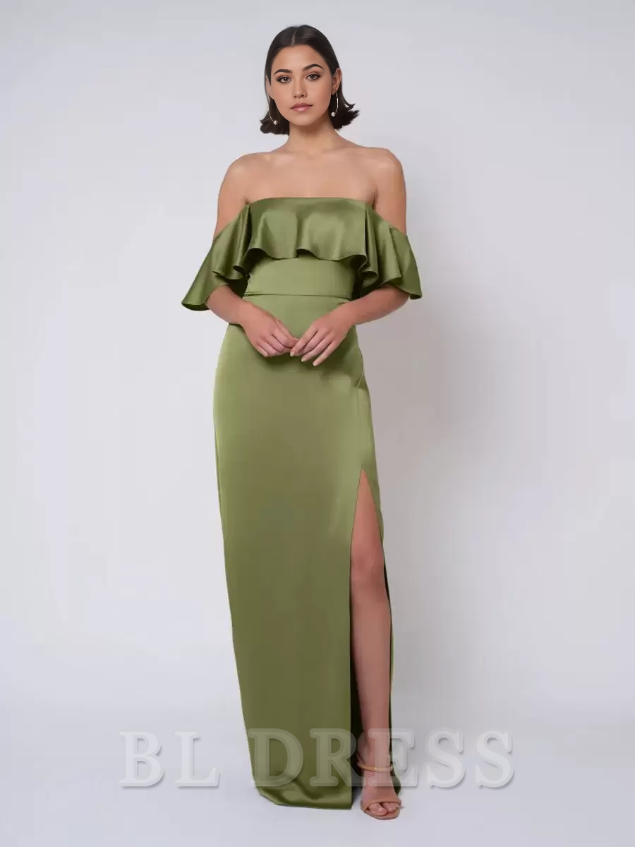 Sheath Floor-Length Satin formal dresses Bridesmaid Dresses evening gown Prom Dress