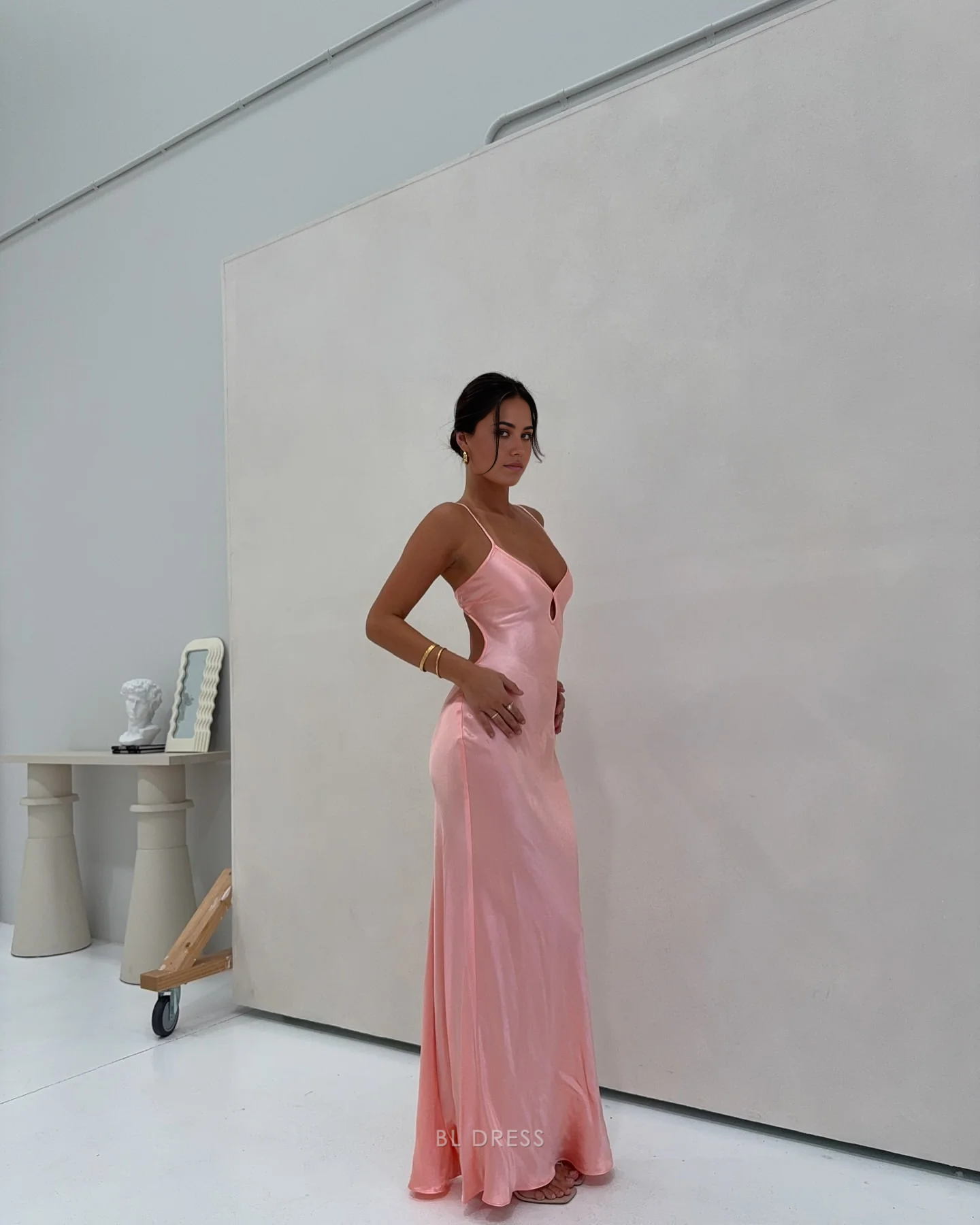 Mermaid Spaghetti Straps Satin Backless Pink formal dresses Bridesmaid Dresses evening gown Prom Dress