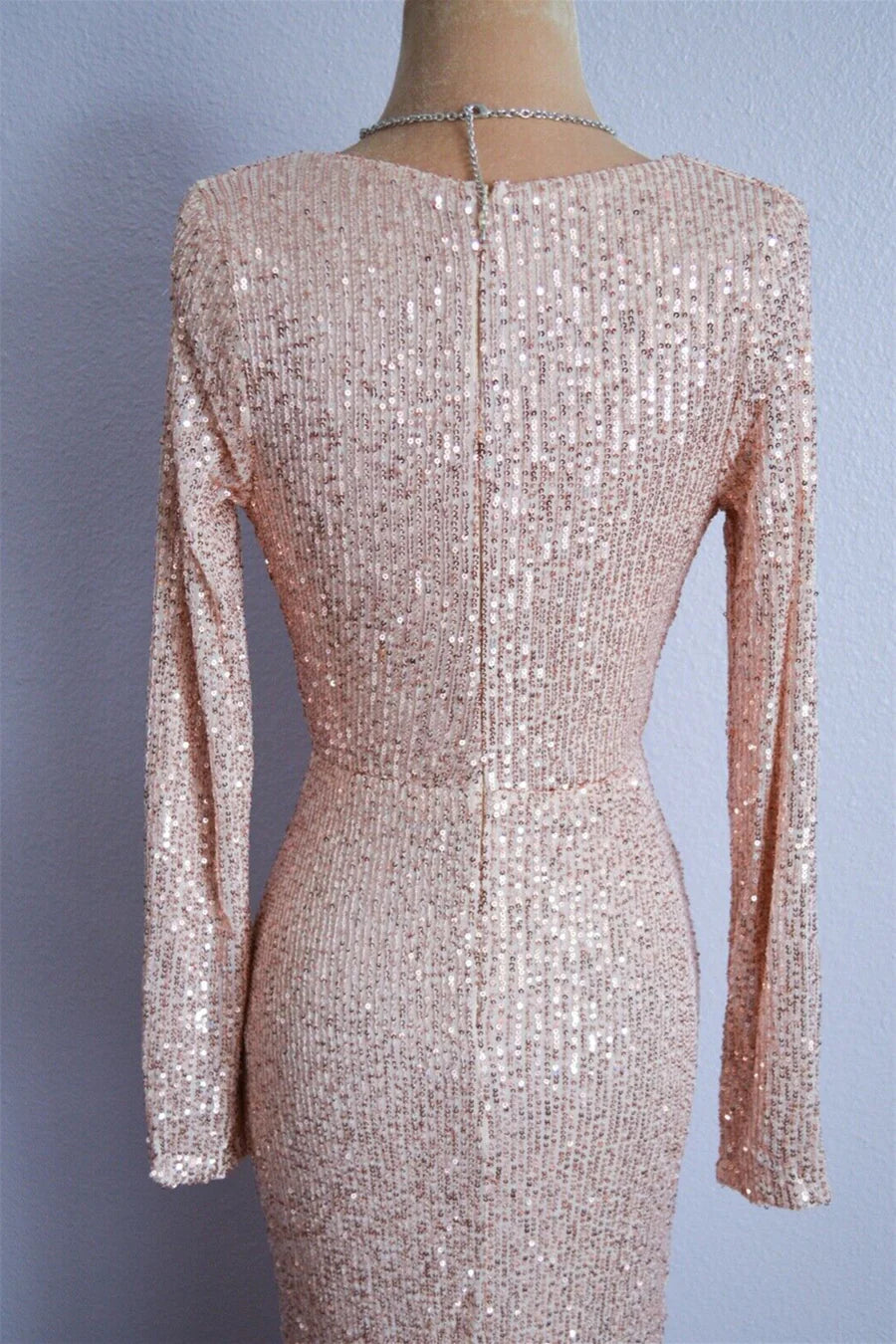 Mermaid Cowl Neck Sequins Long Prom Dresses Formal Dress