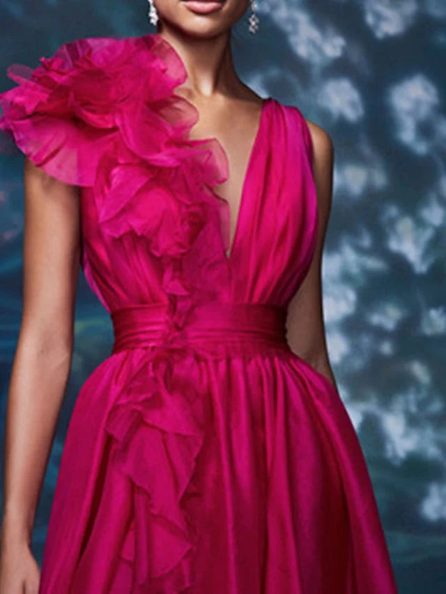 A Line V Neck Sleeveless Floor Length Long Evening Dresses