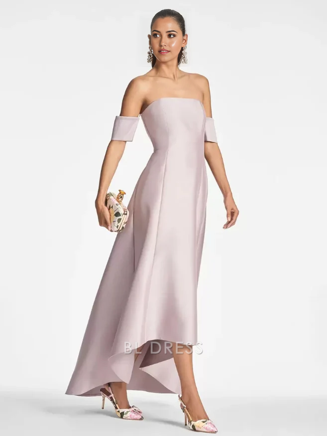A-Line Short Sleeves Pleated High Low Floor-Length Guest Dresses Mother of the Bride Dresse