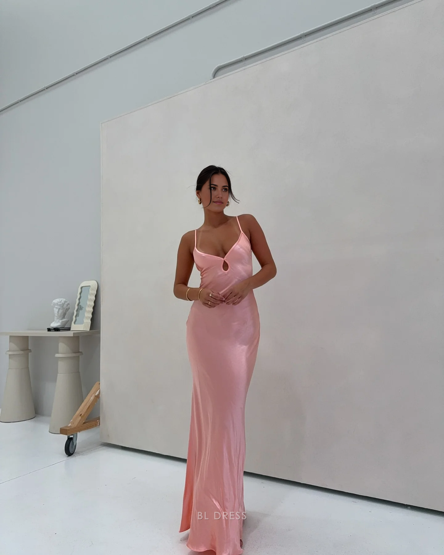 Mermaid Spaghetti Straps Satin Backless Pink formal dresses Bridesmaid Dresses evening gown Prom Dress