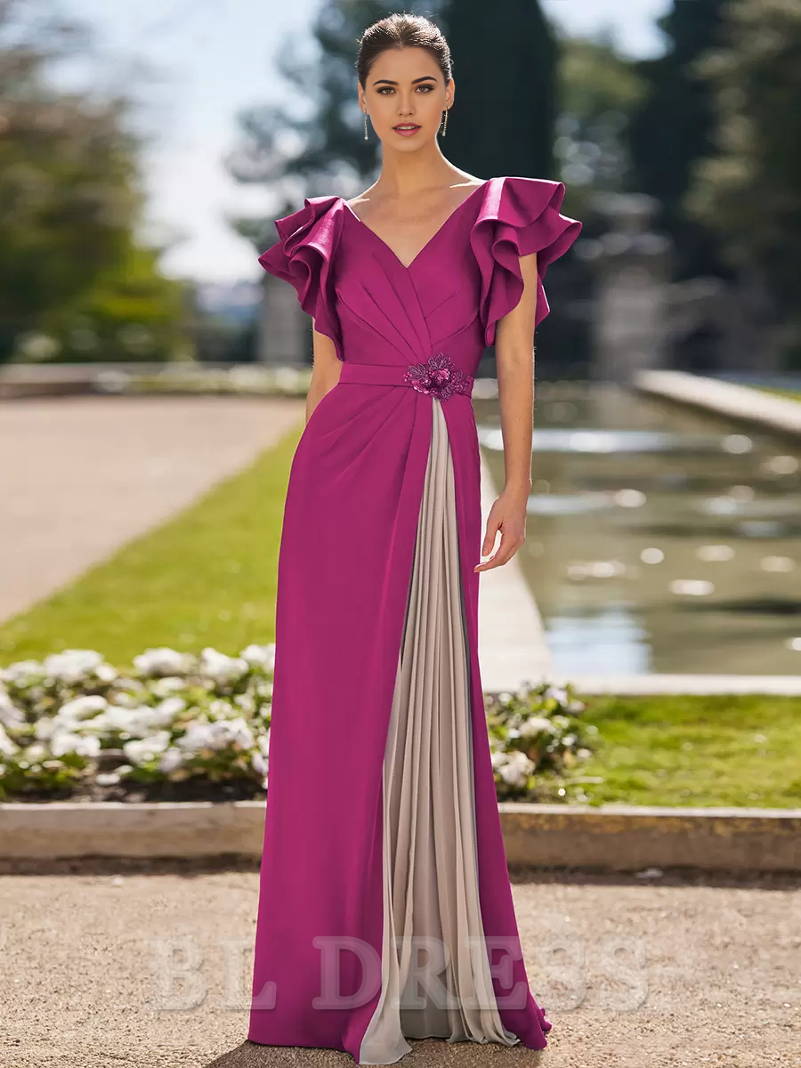 A-Line V-Neck Ruffles Floor-Length formal dresses Bridesmaid Dresses evening gown Prom Dress