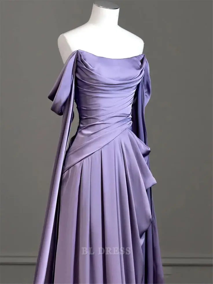 A-line Elegant Purple Satin formal dresses Bridesmaid Dresses evening gown Prom Dress