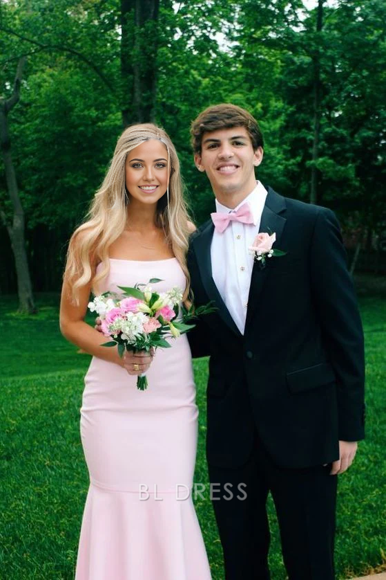 Mermaid Strapless Light Pink Long formal dresses Bridesmaid Dresses evening gown Prom Dress