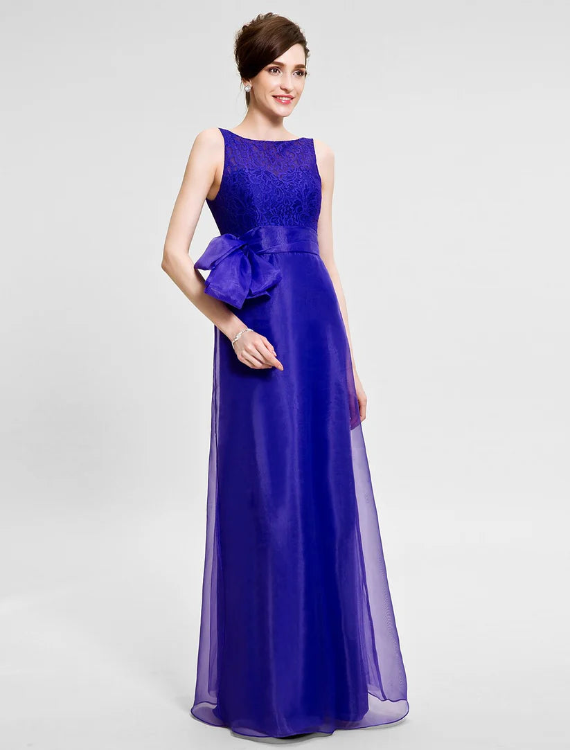 Mermaid / Trumpet Mother of the Bride Dress Beautiful Back Bateau Neck Floor Length Organza Sleeveless No with Lace