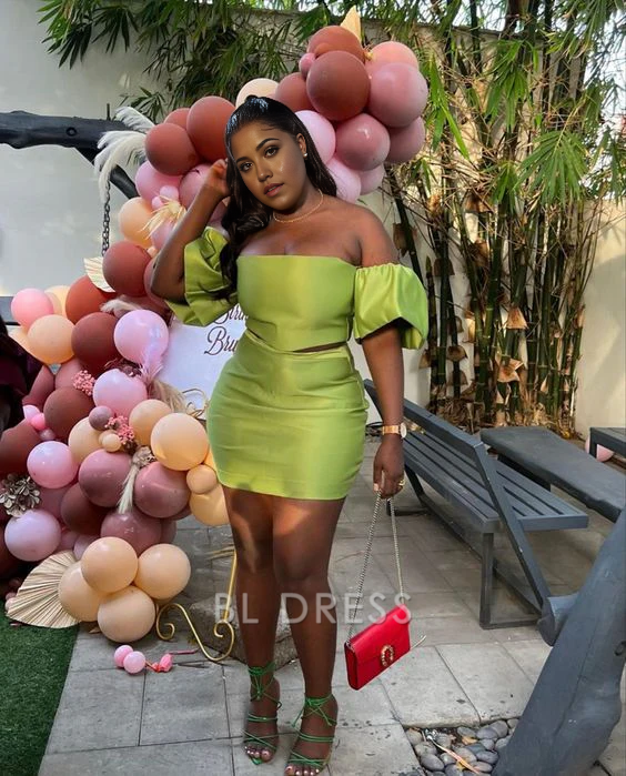 Zweiteiliges trägerloses grünes Homecoming-Kleid, formelle Kleider, Brautjungfernkleider, Abendkleid, Ballkleid