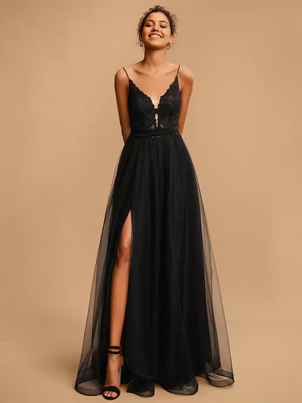 A-Line V-Neck Sleeveless Sequins formal dresses Bridesmaid Dresses evening gown Prom Dress