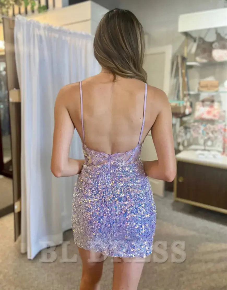 Sheath Spaghetti Straps Sequins Tight Lilac formal dresses Bridesmaid Dresses evening gown Prom Dress Homecoming Dress