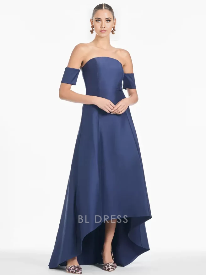 A-Line Short Sleeves Pleated High Low Floor-Length Guest Dresses Mother of the Bride Dresse