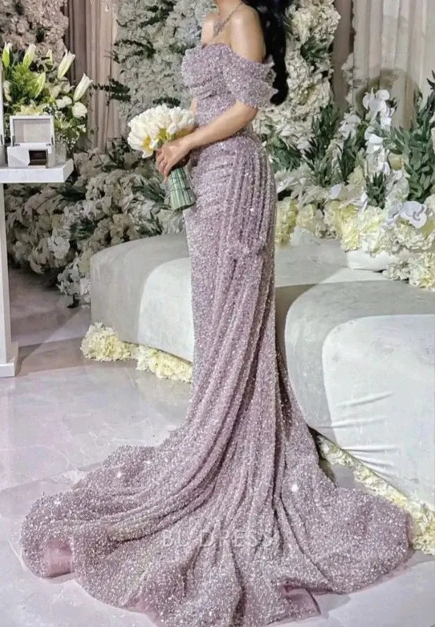 Mermaid Off The Shoulder Beautiful Sequin formal dresses Bridesmaid Dresses evening gown Prom Dress