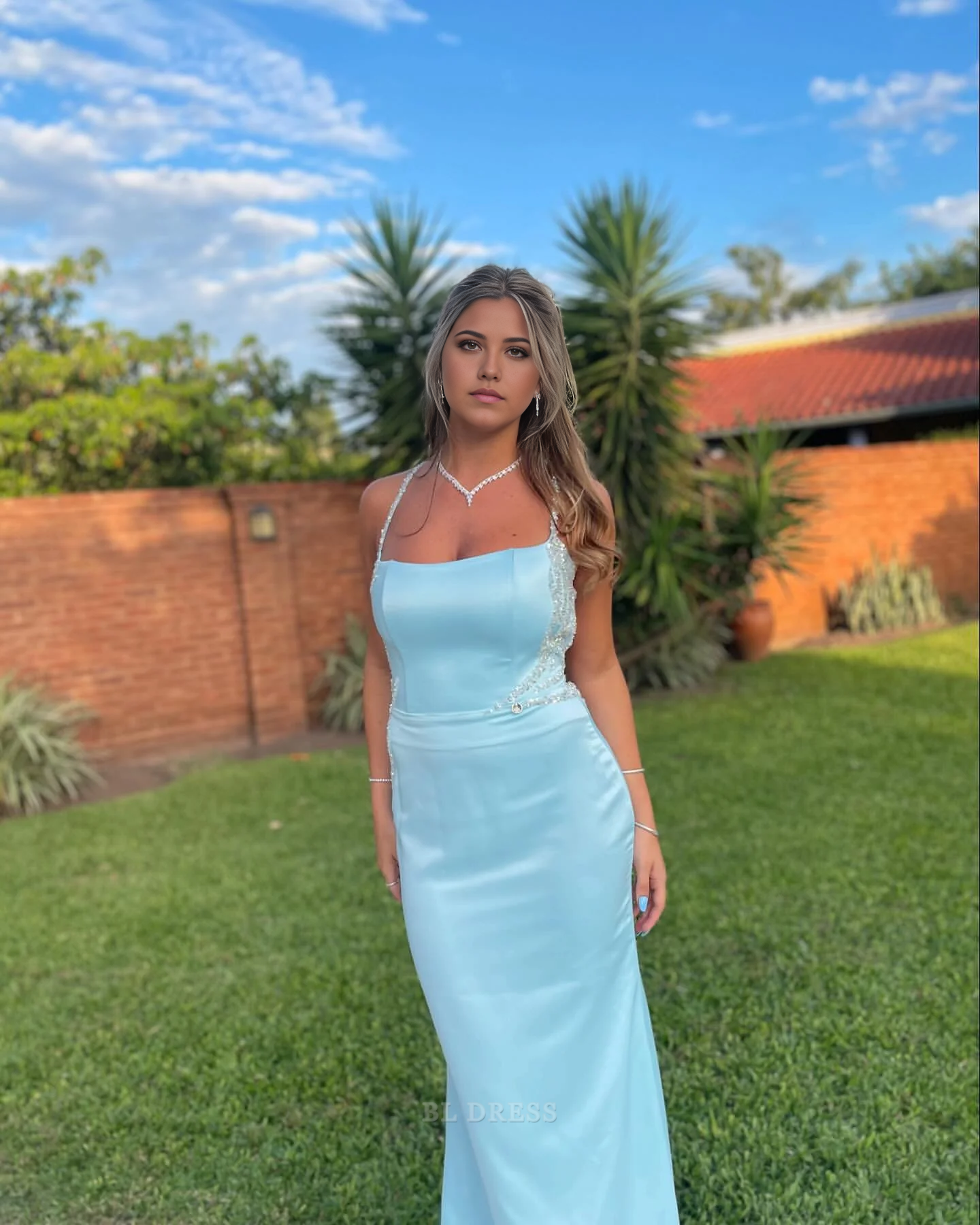 Mermaid Spaghetti Straps Backless Blue Sequin formal dresses Bridesmaid Dresses evening gown Prom Dress