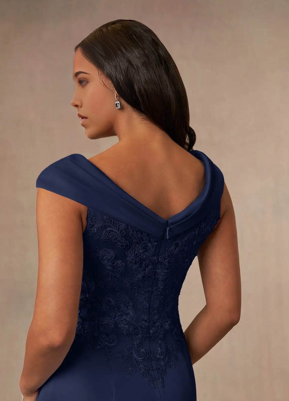 A-Line V-Neck Lace Dark Navy Mother of the Bride Dresses