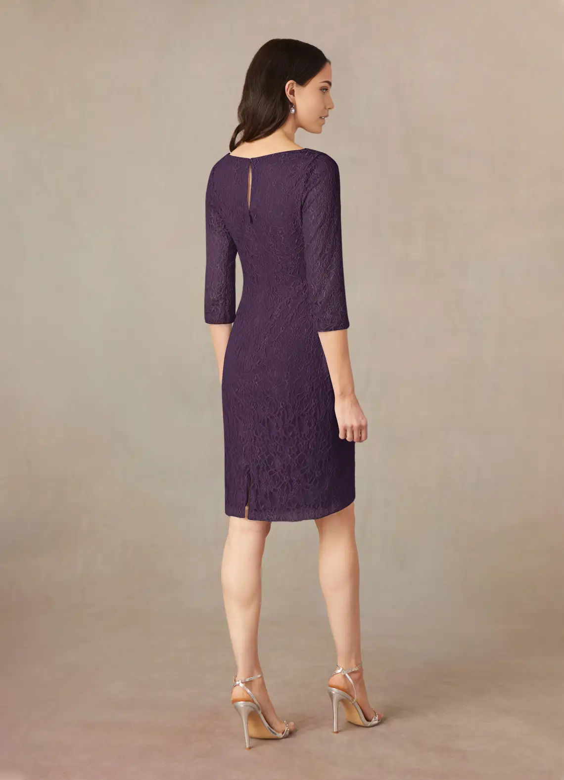 Sheath Tea Length Lace Plum formal dresses Mother of the Bride Dresses