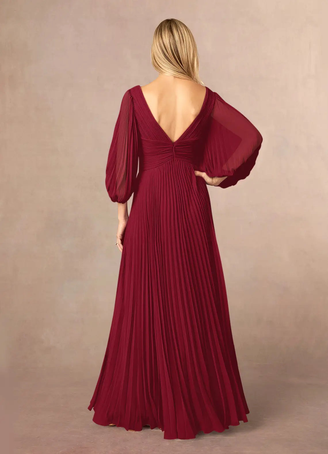 A-Line V-Neck Pleated Chiffon Burgundy formal dresses evening dress Mother of the Bride Dresses
