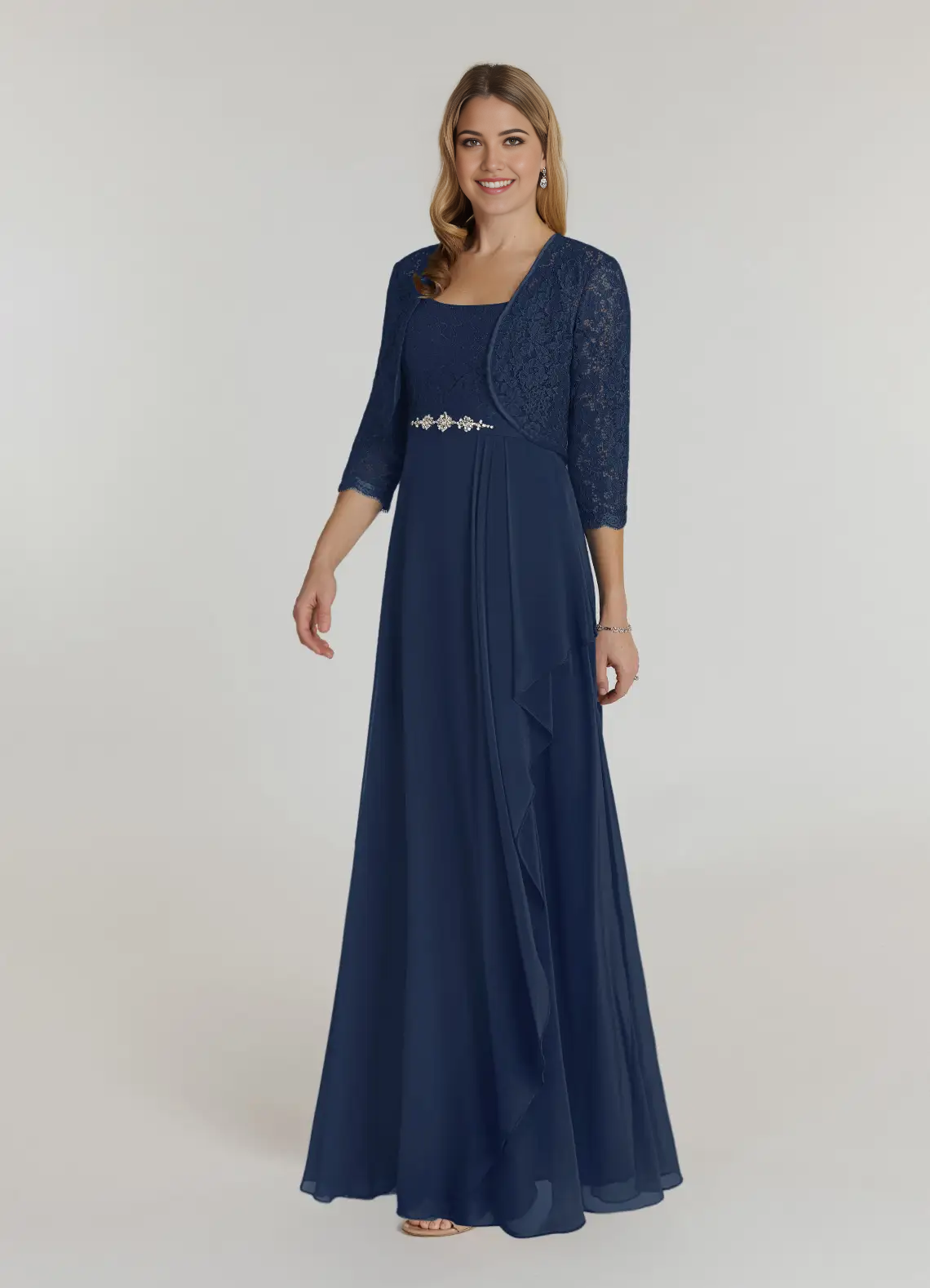 A-Line Square Neckline Lace Chiffon Dark Navy formal dresses evening dress Mother of the Bride Dresses
