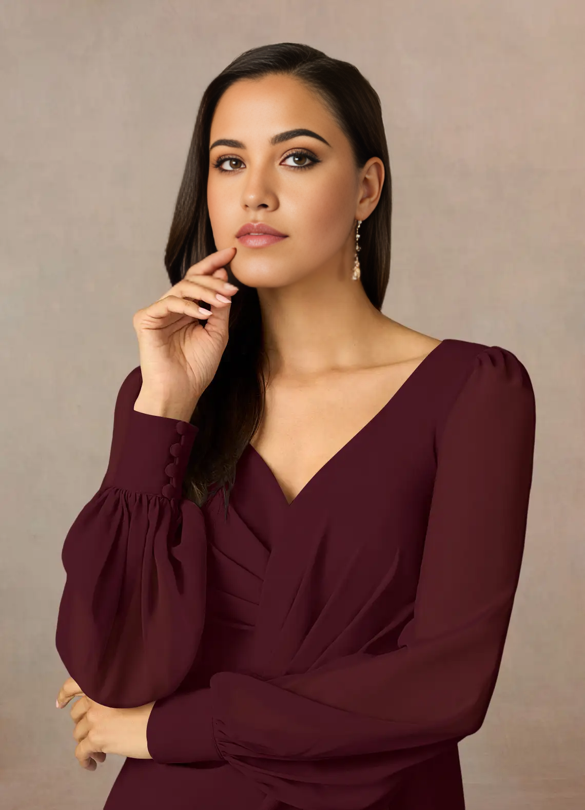 Sheath V-Neck Pleated Cabernet formal dresses evening dress Mother of the Bride Dresses